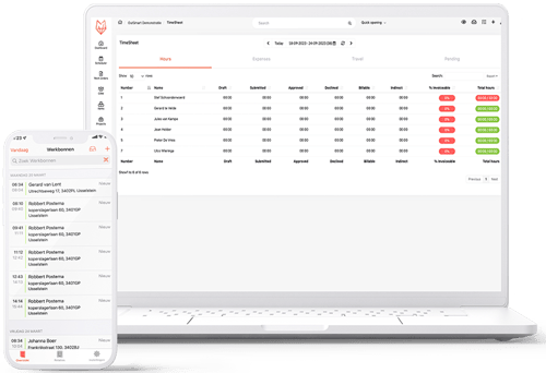 Mockup iPhone en iPad TimeSheets breed