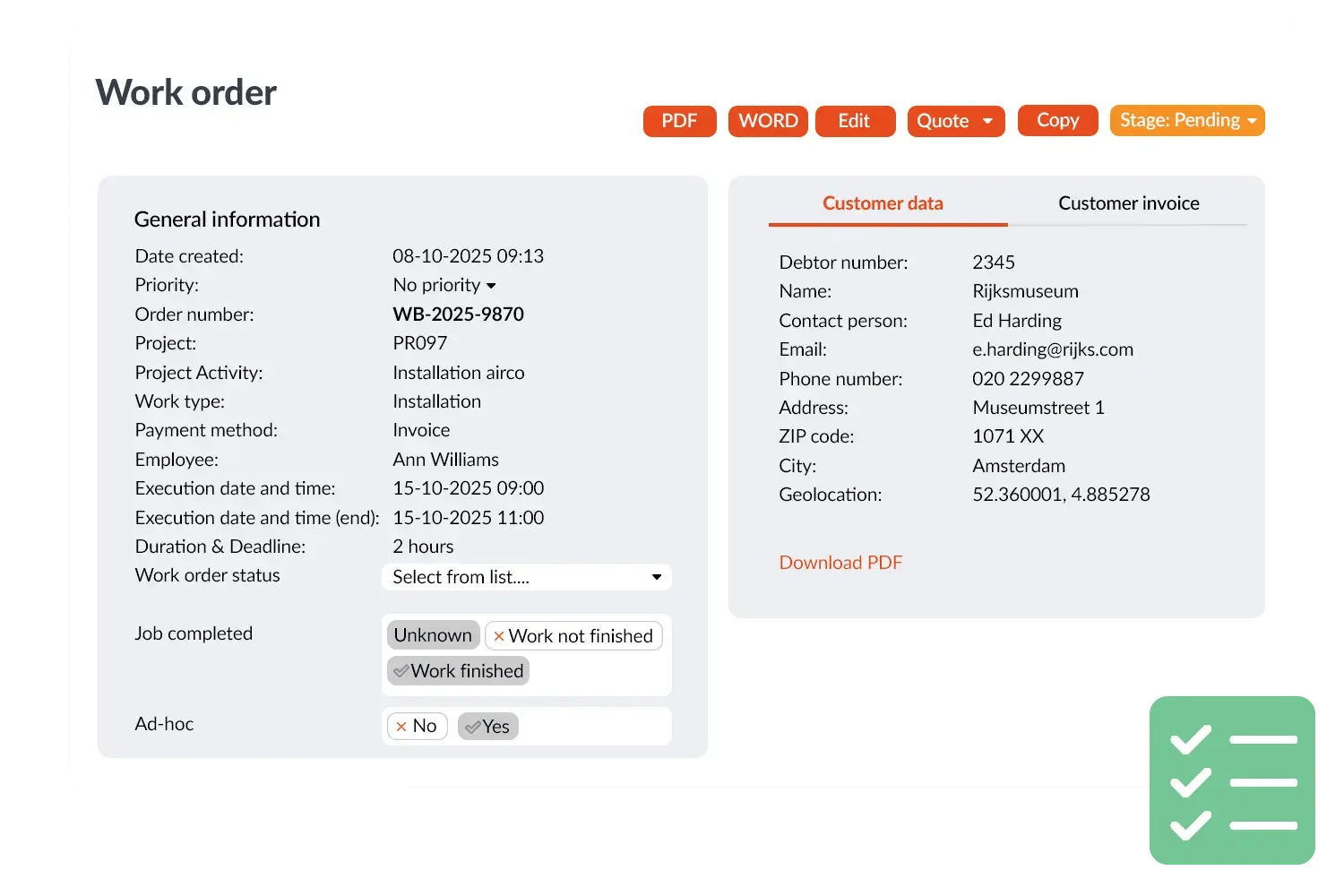 Work order visual