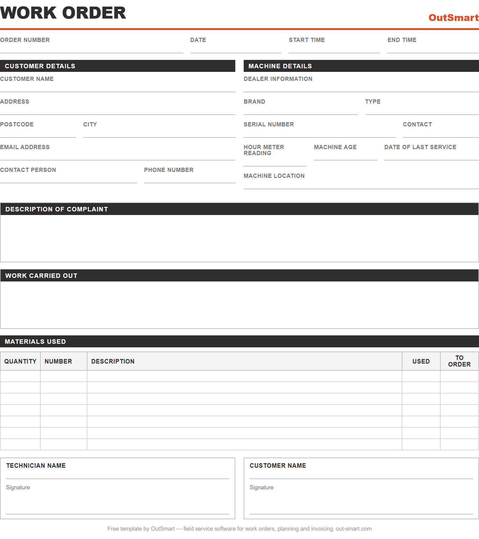 Free OutSmart work order template in PDF, Word and Excel