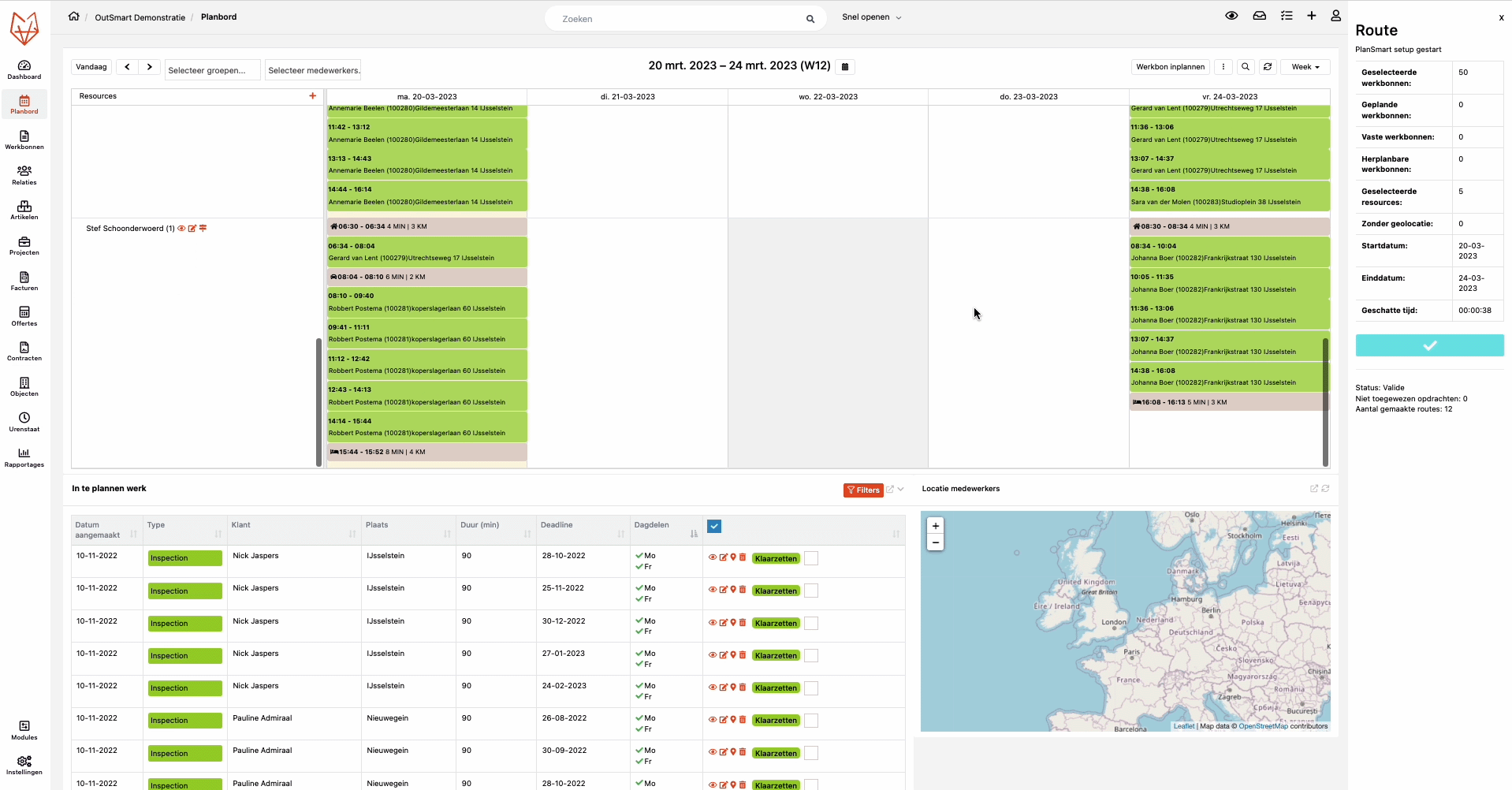 50 werkbonnen inplannen in 30 seconden met als uitkomst de meest optimale en efficiënte route - PlanSmart