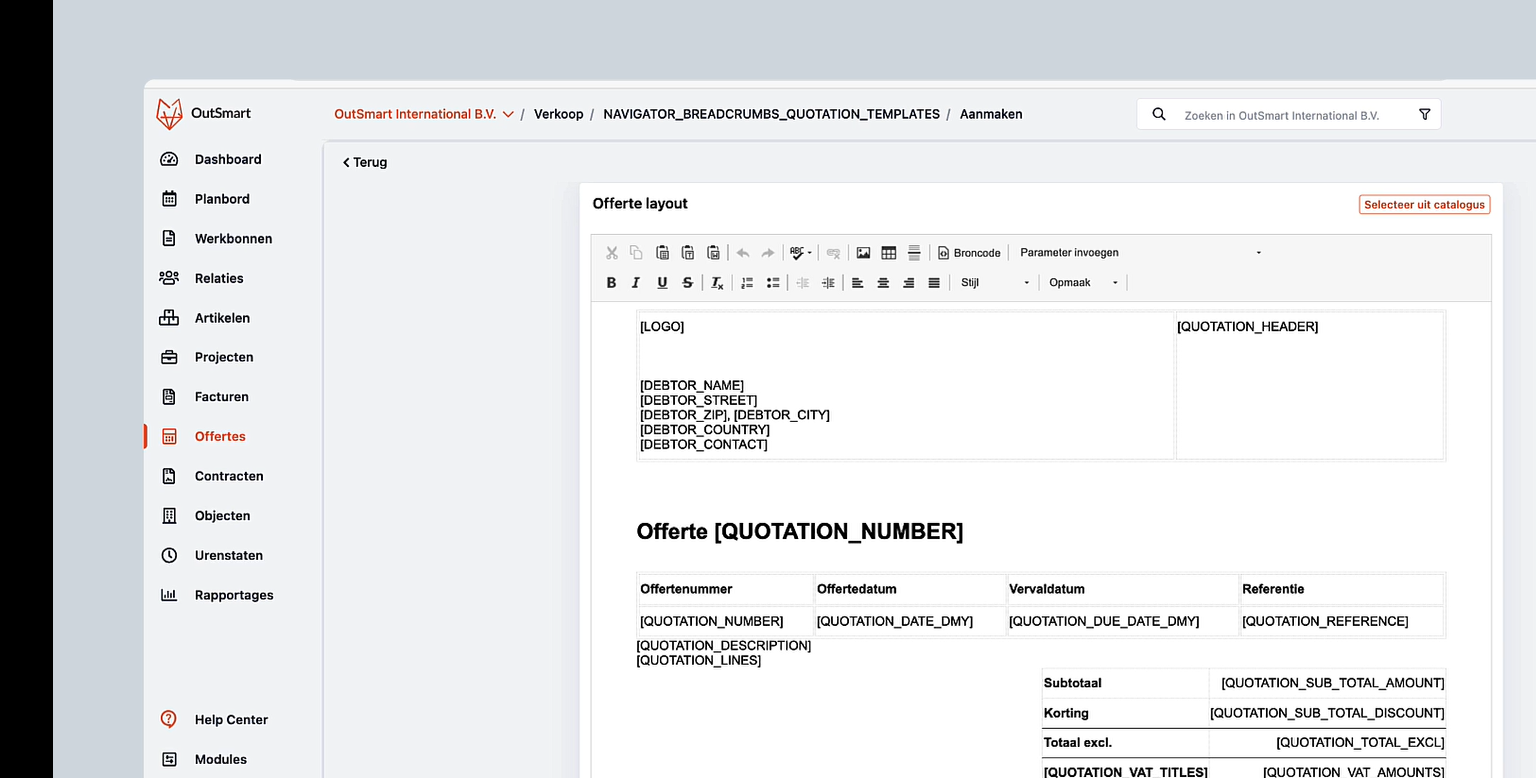 Offerte layout editor met eigen huisstijl logo en kolommen instellen